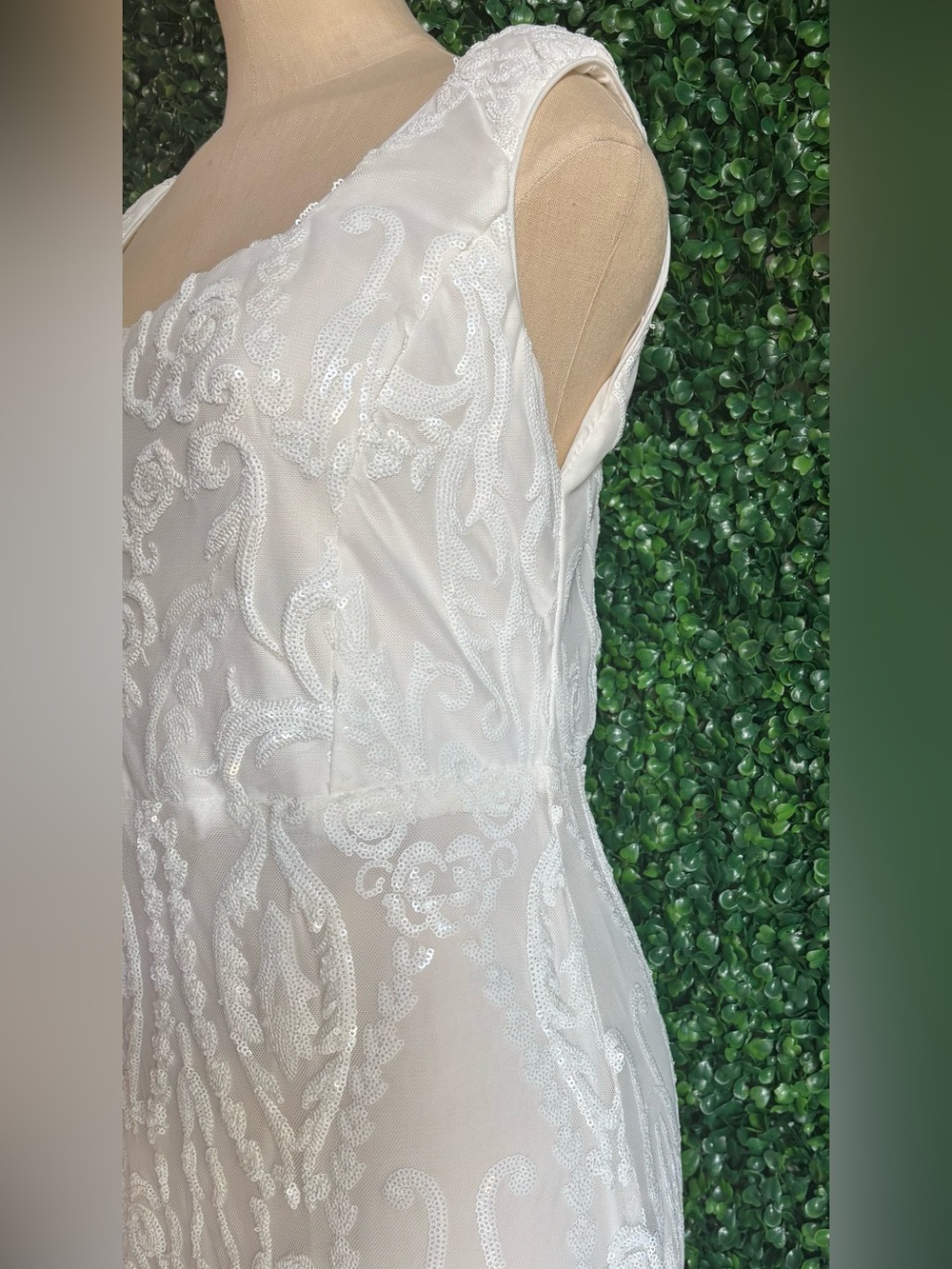 Beaded XL Ivory Mermaid Wedding Dress Art Deco Embroidered Lace Bridal Gown - Picture 3 of 9